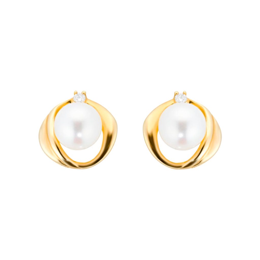 9ct Yellow Gold Fluid Pearl 0.04ct Stud Earrings