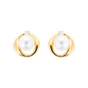 9ct Yellow Gold Fluid Pearl 0.04ct Stud Earrings