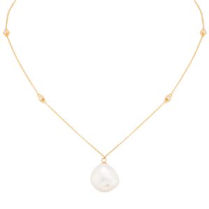 18ct Yellow Gold 0.10cttw Diamond & Baroque Pearl Pendant