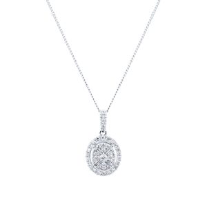 9ct White Gold 0.25ct Diamond Oval Cluster Pendant