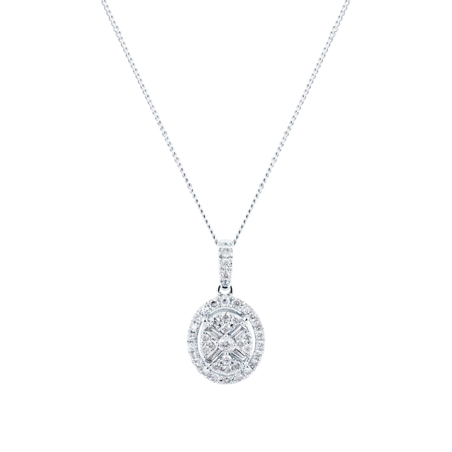 9ct White Gold 0.25ct Diamond Oval Cluster Pendant