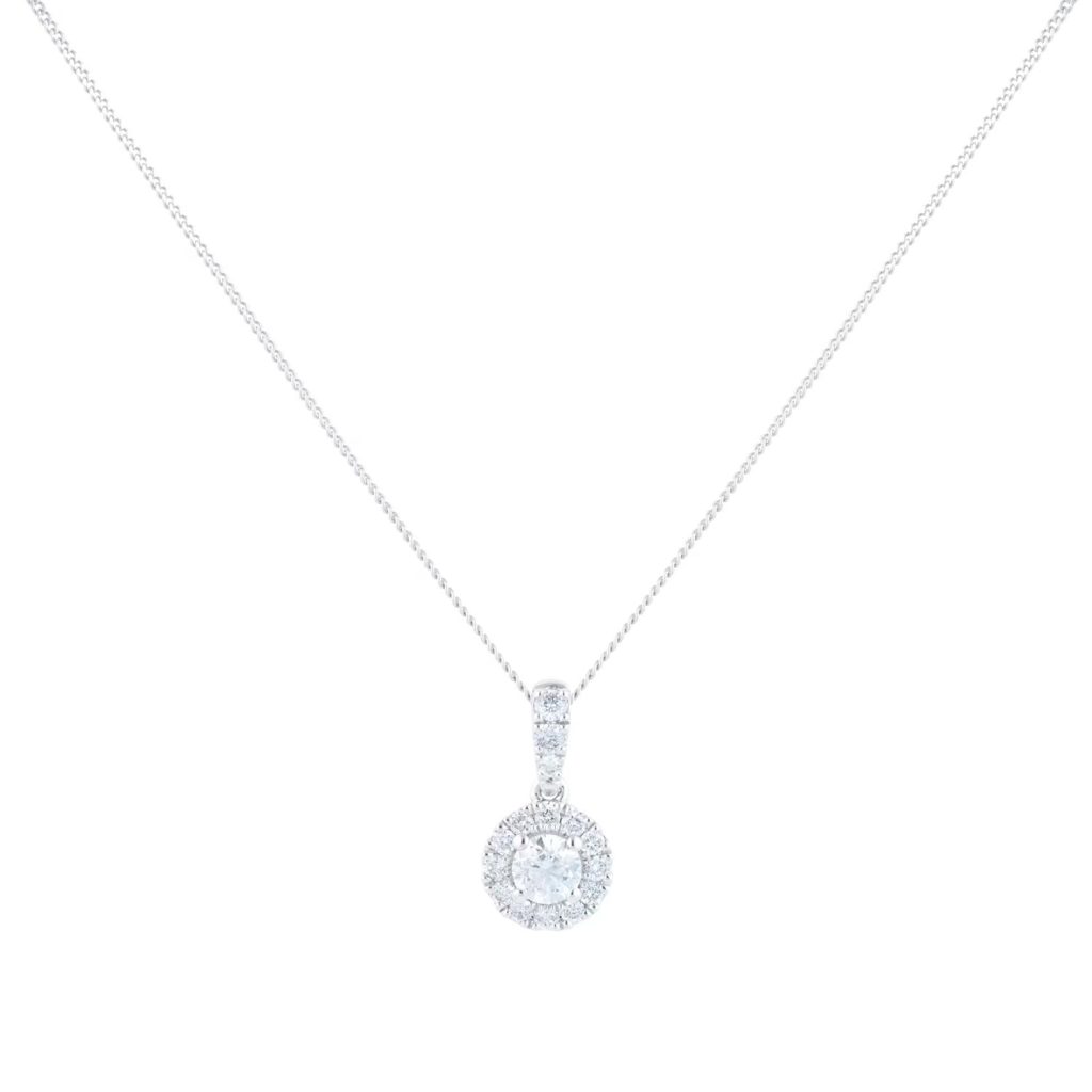 9ct White Gold 0.40cttw Round Halo Pendant